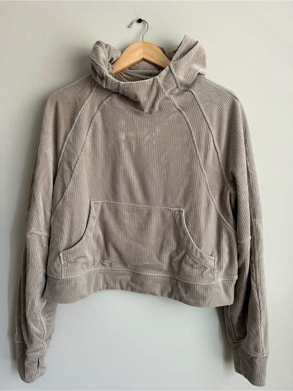 Lululemon Taupe Scuba Corduroy Hooded Pullover Sweatshirt - Warm Ash Grey Sz M/L